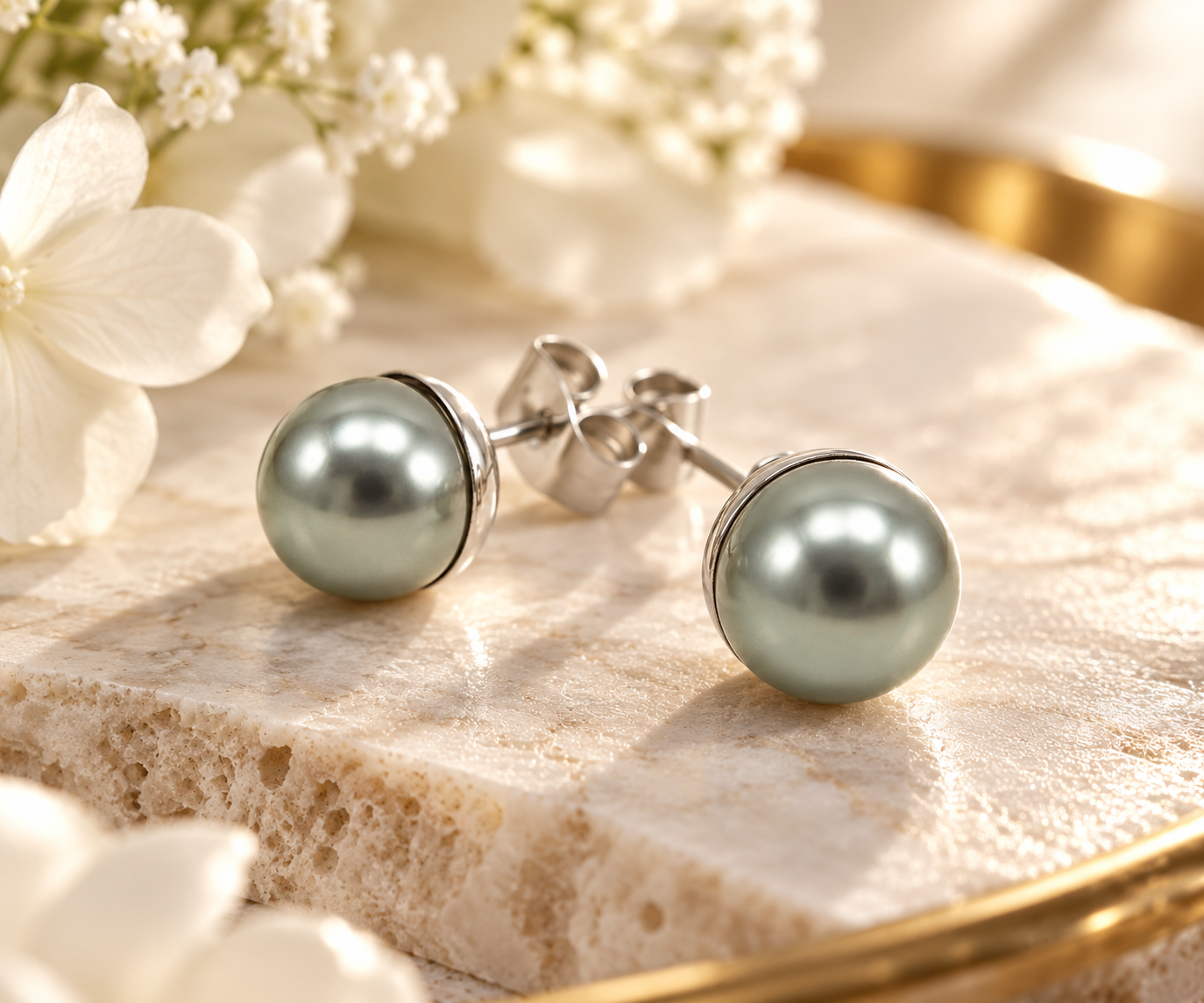 Ohrstecker Pearl grau